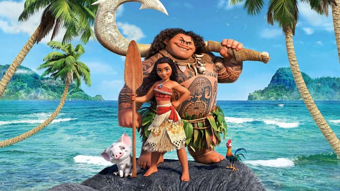 La principessa Vaiana e il semidio Maui in una scena del film d'animazione Oceania 
